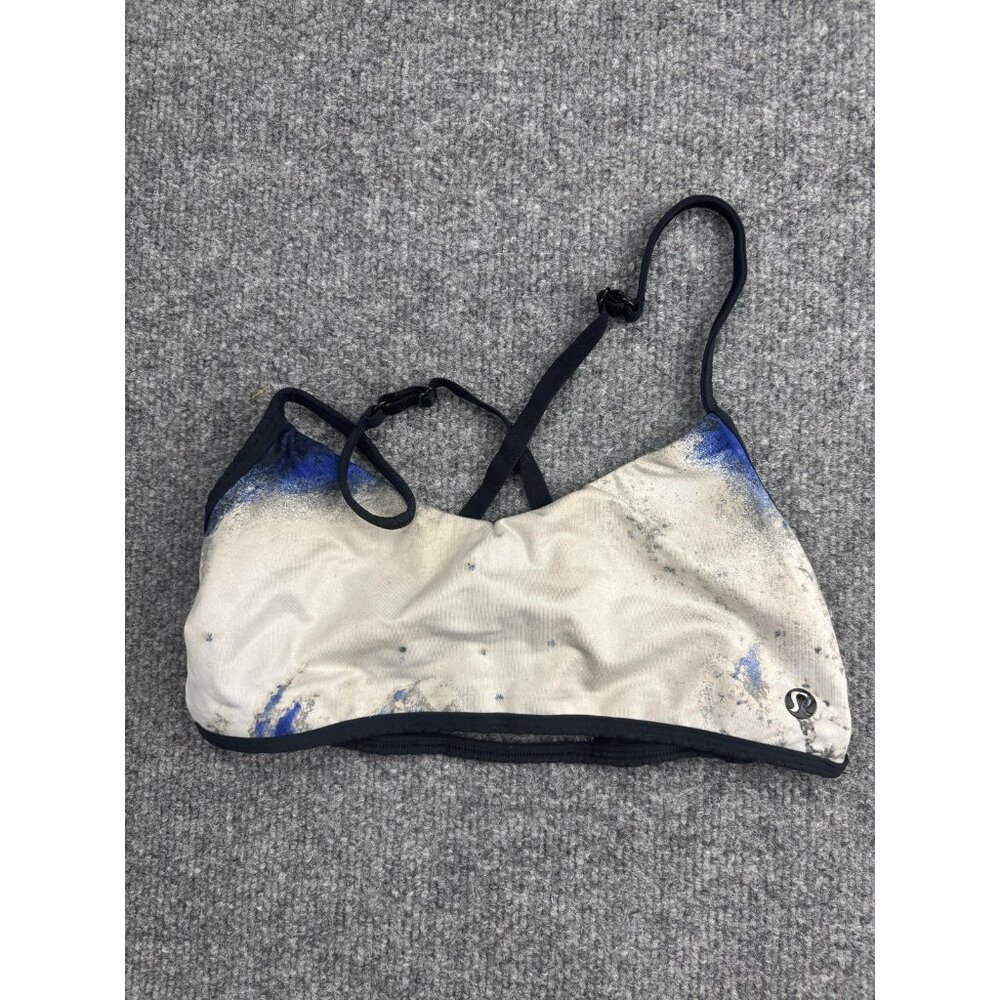Lululemon Sports Bra Womens 4 Beige Blue Tie‎ Dye Lattice Back Yoga Athletic Top